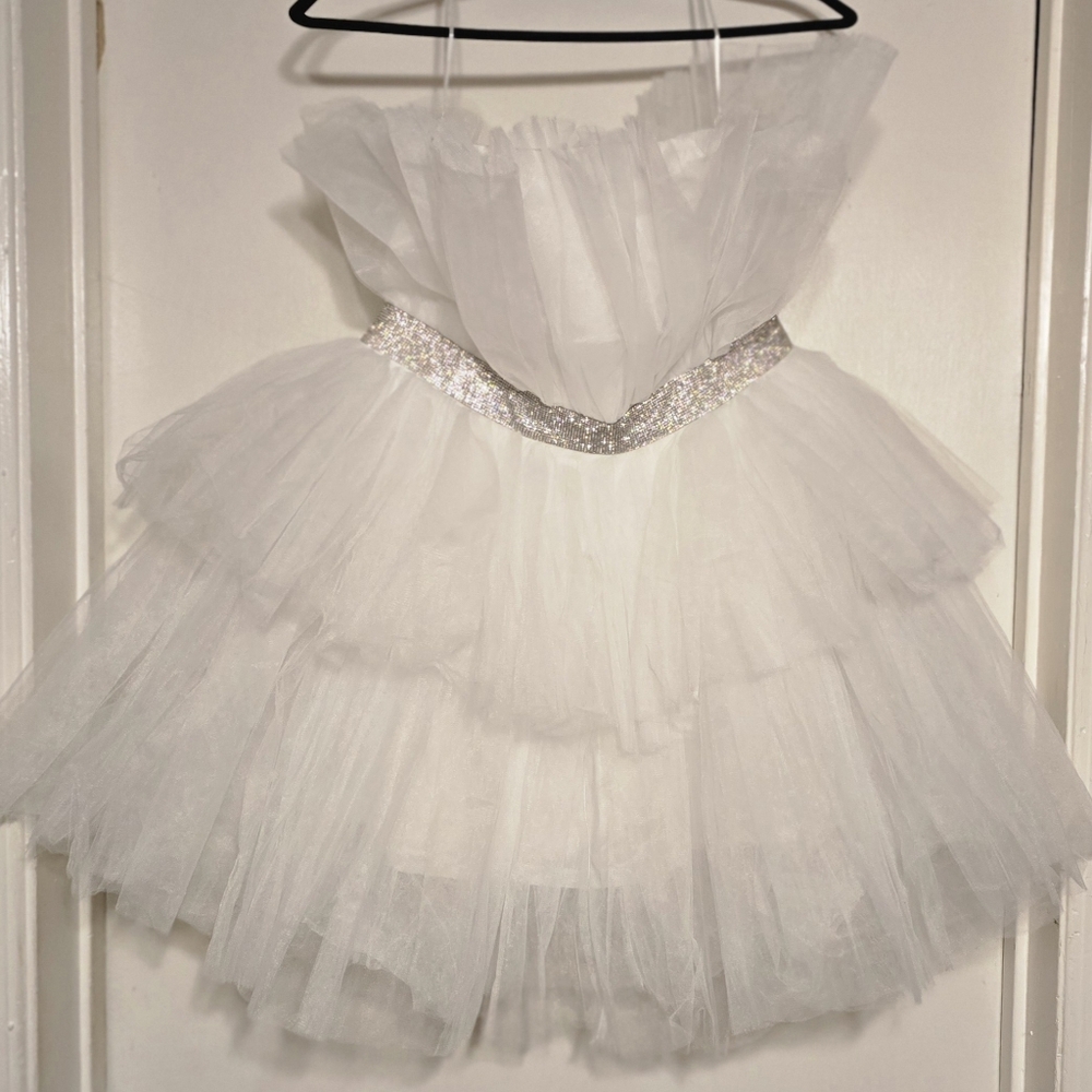 MARBLE White Layered Tulle Dance Costume with Sparkle Waistband Sz.12